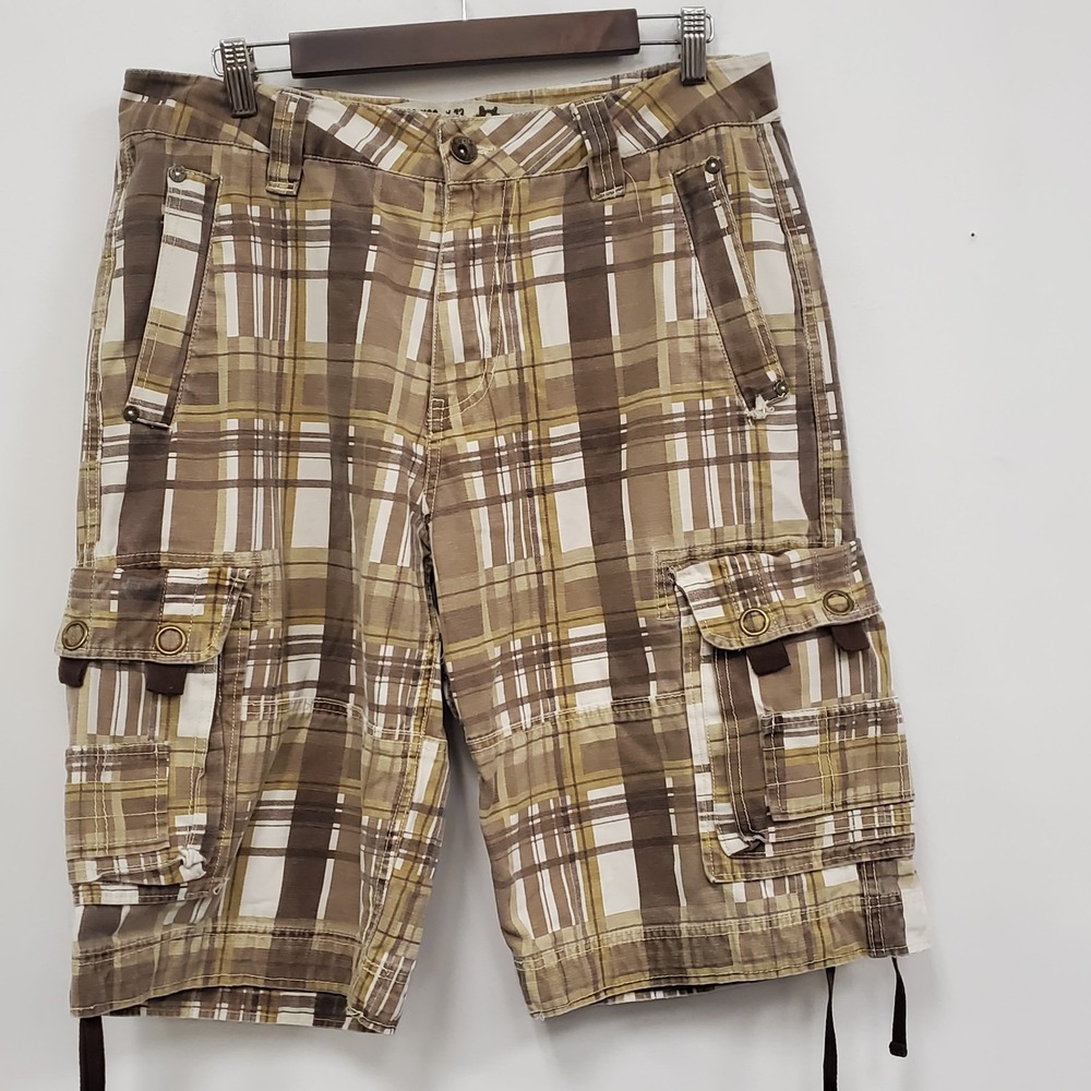 Vintage Pepe Jeans Mens Y2K Baggy Thick Skater Denim Shorts Size 34 Plaid Cargo